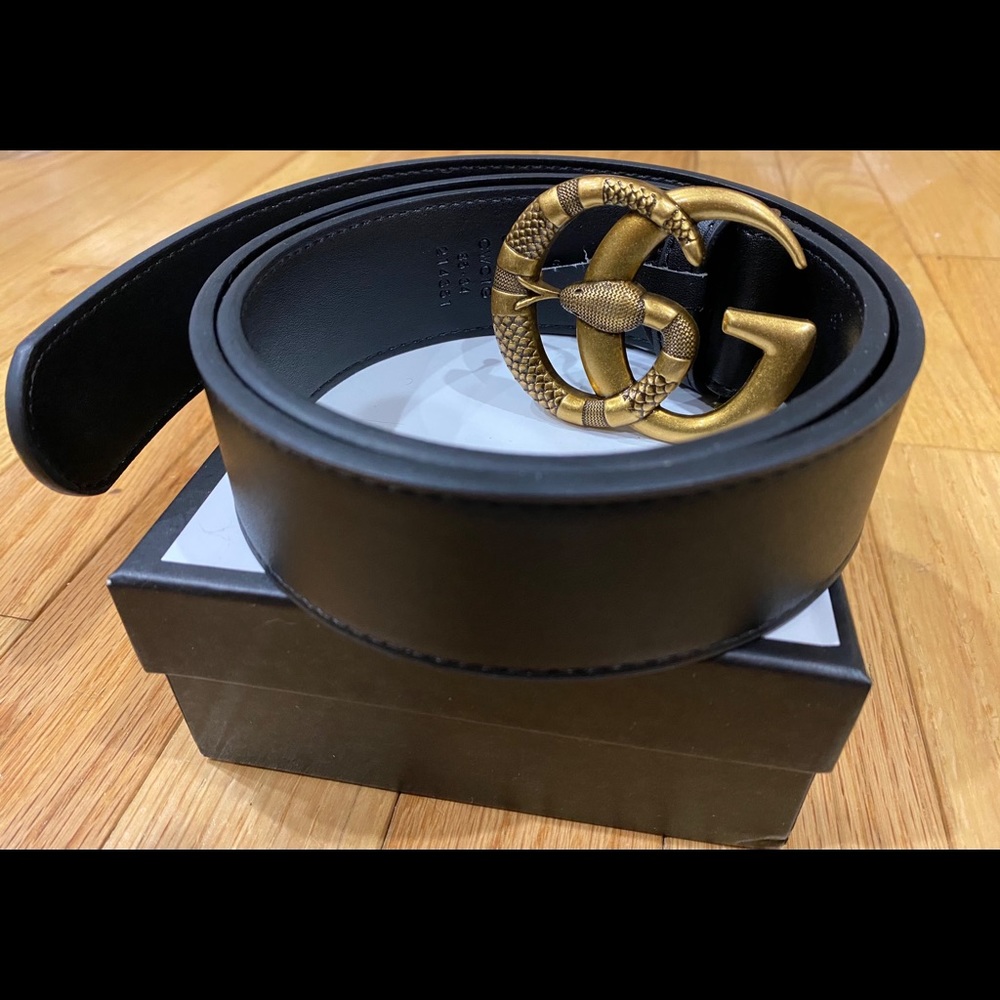 Gucci Leather Belt with Snake Double G Buckle (85)
